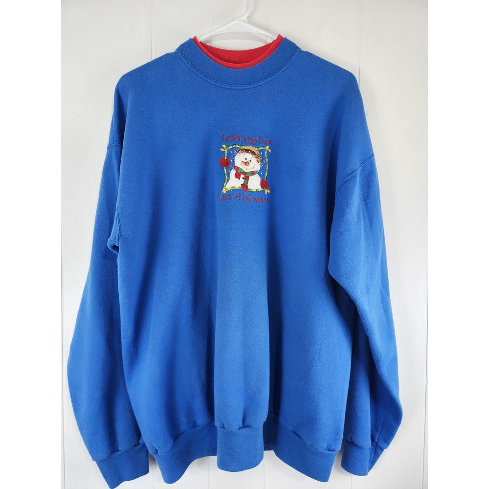Vintage 90s M&C Sportswear Snowman Crewneck Sweatshirt Blue Large Grandma Granny